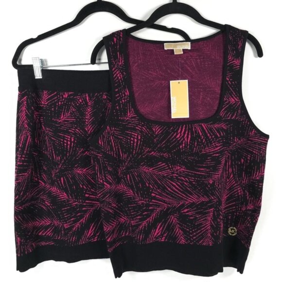 NWT MICHAEL KORS Women‎ Two Pieces Set Top/Skirt Knit Electric Pink/Black - Picture 2 of 12